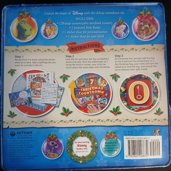 Disney Christmas Countdown Calendar - New, Sealed in Tin Box with Lock - Picture 2 of 4